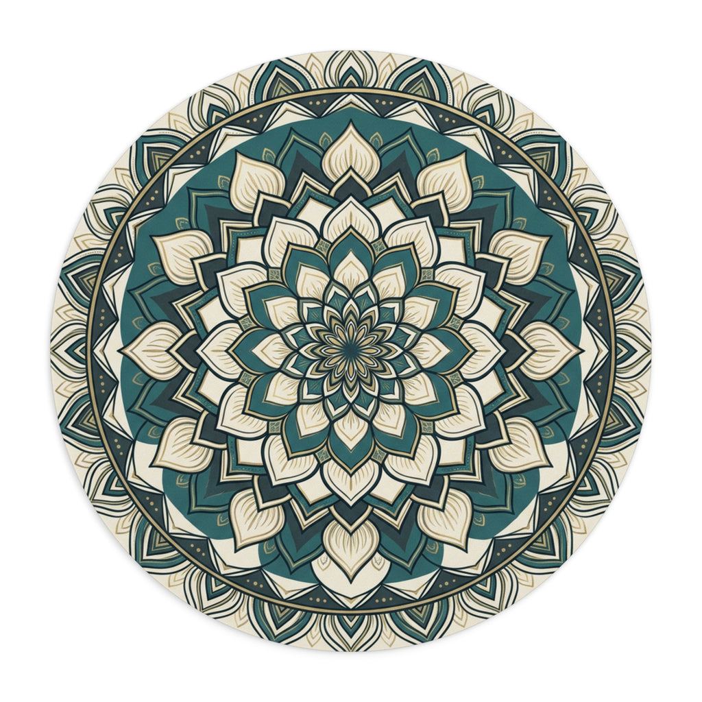 Teal Mandala Round Mouse Pad — Boho Desk Mat for Home Office, Meditation & Gifting