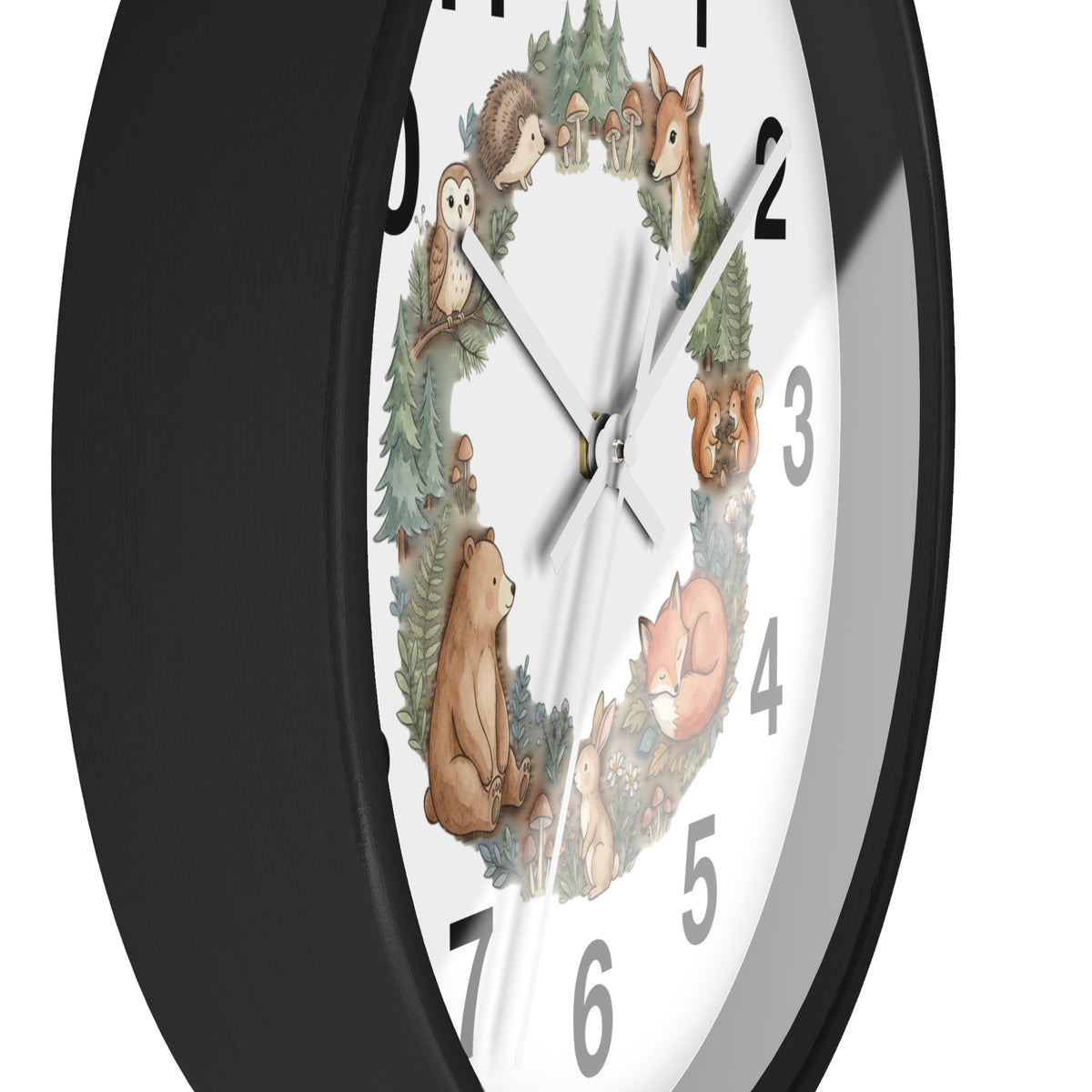 Woodland Animals Wreath Wall Clock — Cute Forest Nursery Clock
