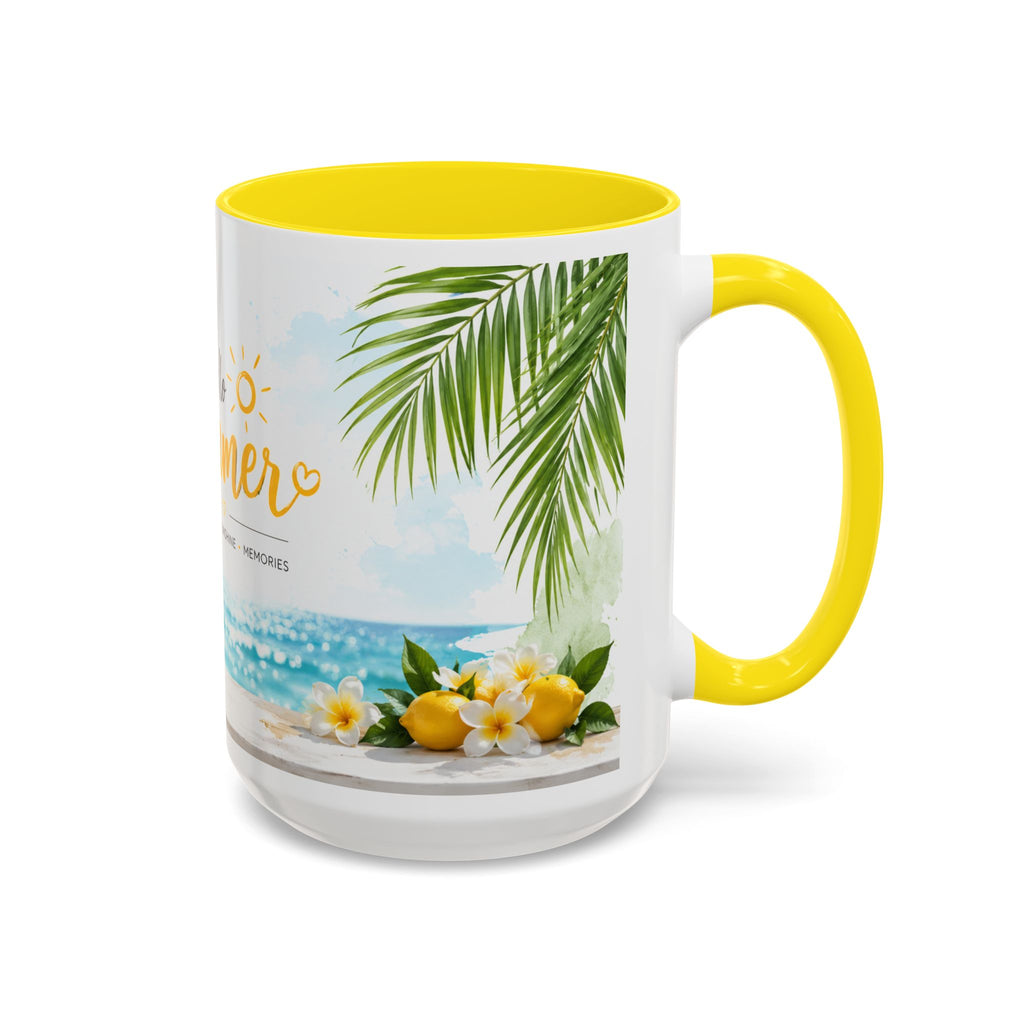 Hello Summer Accent Coffee Mug — Beach Vibes Lemon Palm Coastal Ceramic Mug (11/15oz)