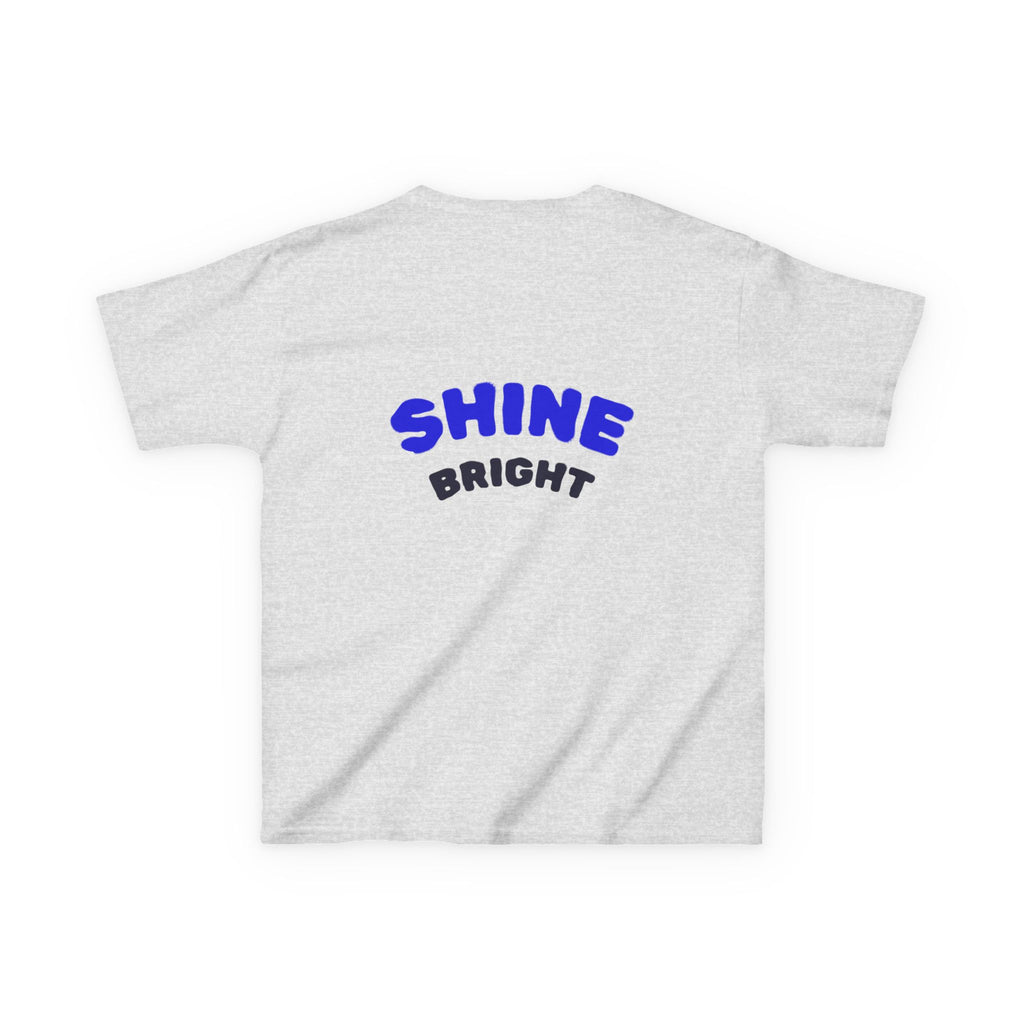 Kids Tee — "Be Kind, Be Cool" Dinosaur Graphic with "Shine Bright" Back
