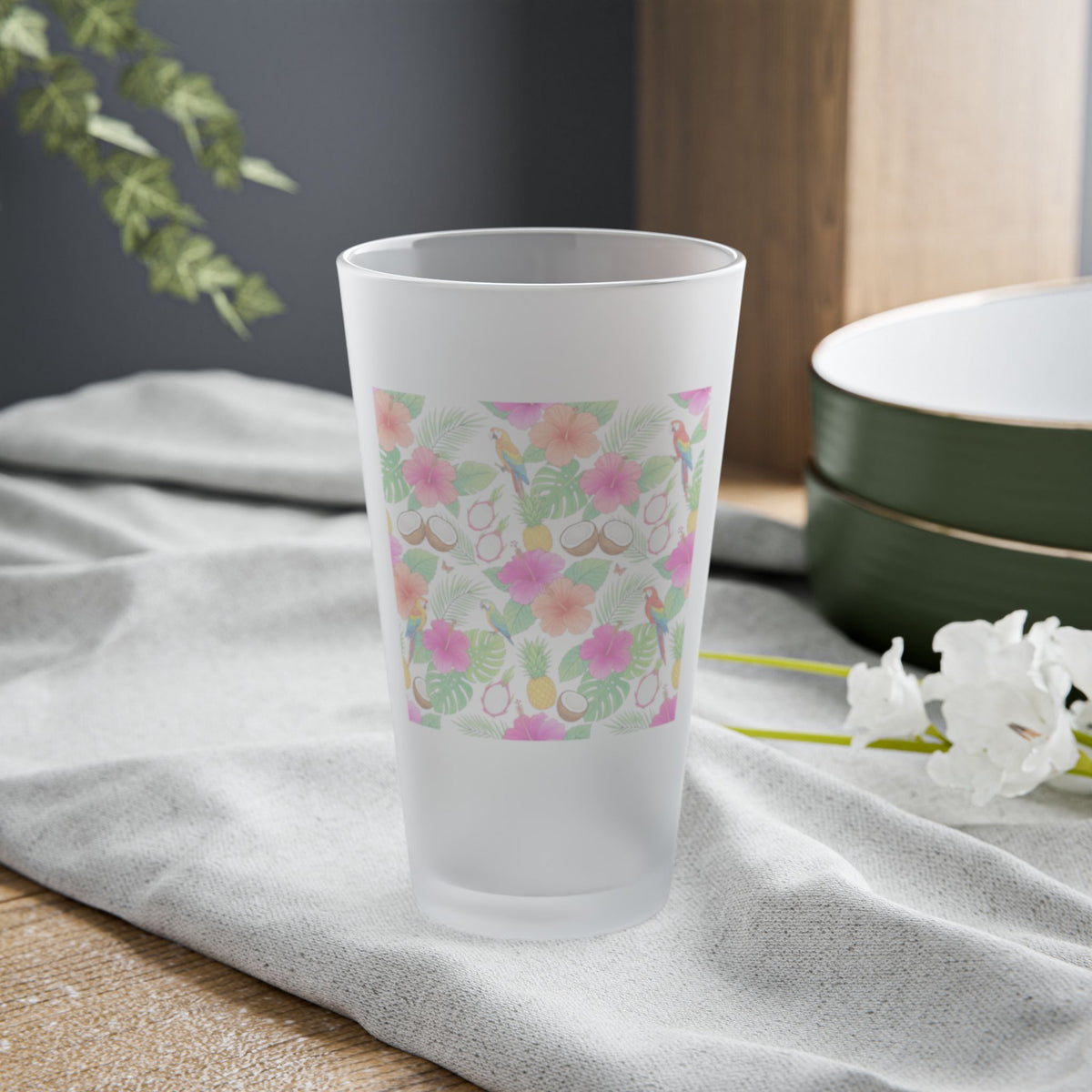 Frosted Pint Glass – Watercolor Floral 16oz Beer & Drink Glass