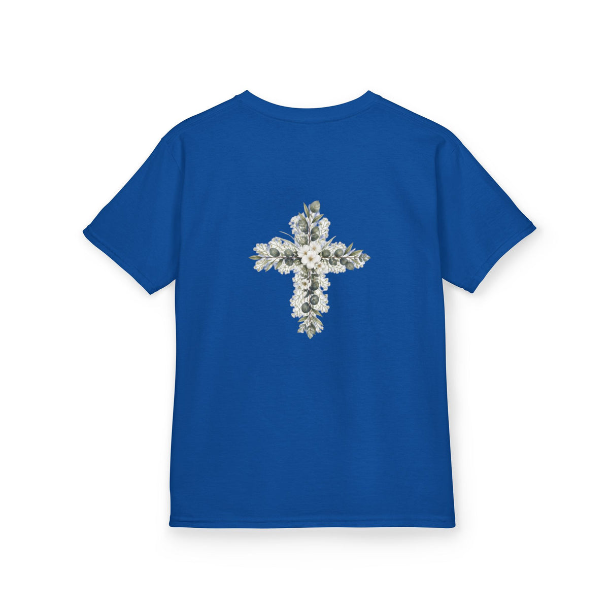 Kids Tee — Floral Cross “Faith” Christian Shirt for Children (Easter, Baptism, Church)