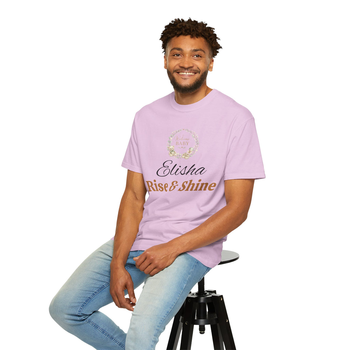 Personalized 'Rise & Shine' T-Shirt — Custom Name Floral Monogram Tee