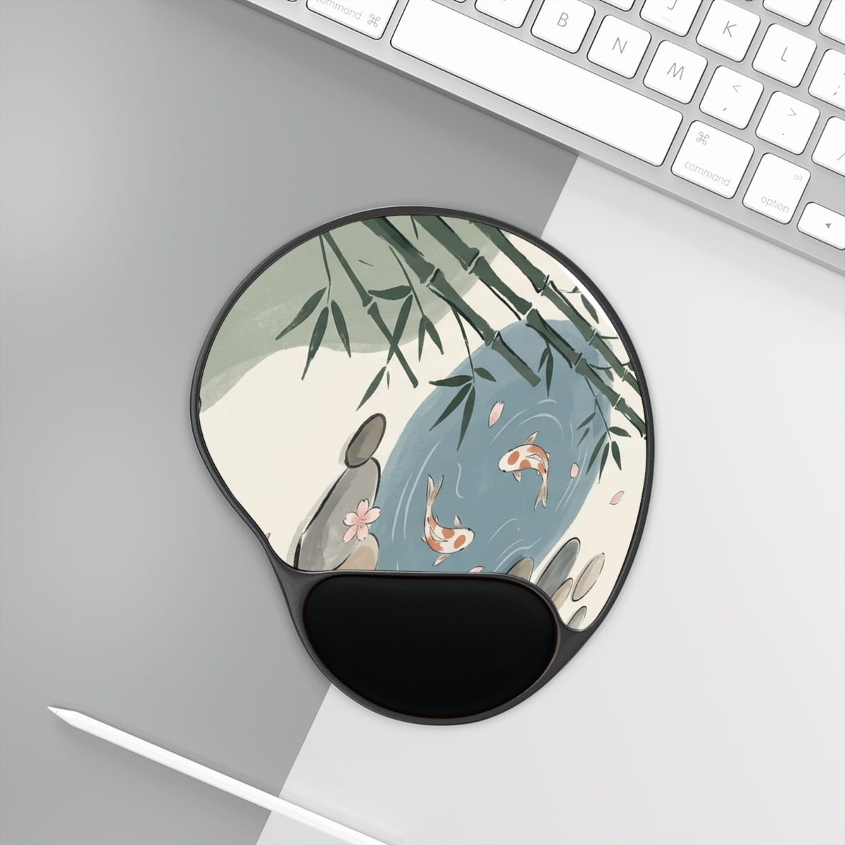 Koi Pond Ergonomic Mouse Pad with Wrist Rest — Zen Bamboo Desk Accessory