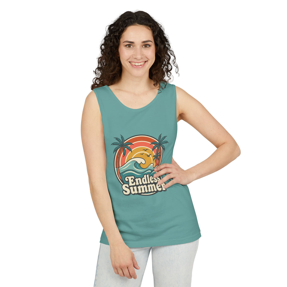 Endless Summer Tank Top — Retro Beach Palm Tree Surf Graphic