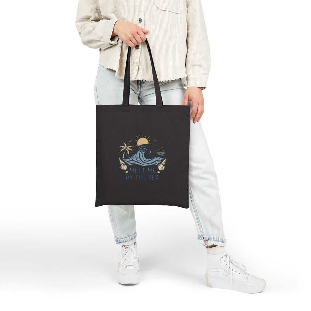 Meet Me By The Sea Cotton Tote Bag — Beach Wave Palm Eco Shopper