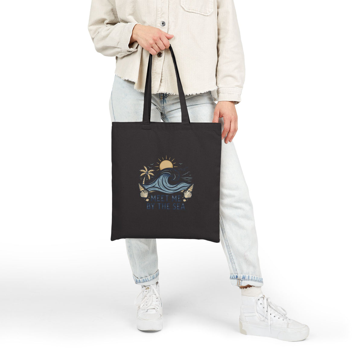 Meet Me By The Sea Cotton Tote Bag — Beach Wave Palm Eco Shopper