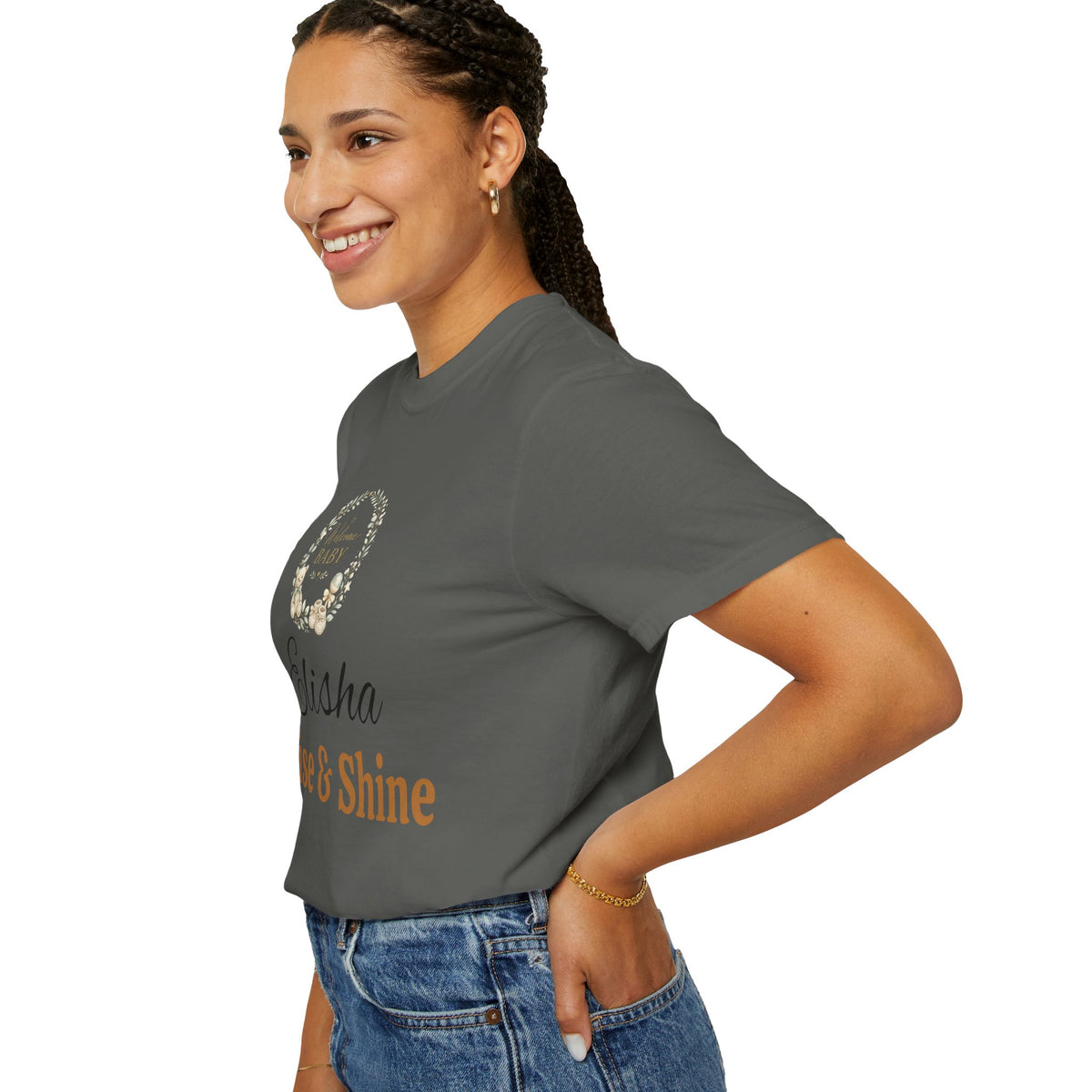 Personalized 'Rise & Shine' T-Shirt — Custom Name Floral Monogram Tee