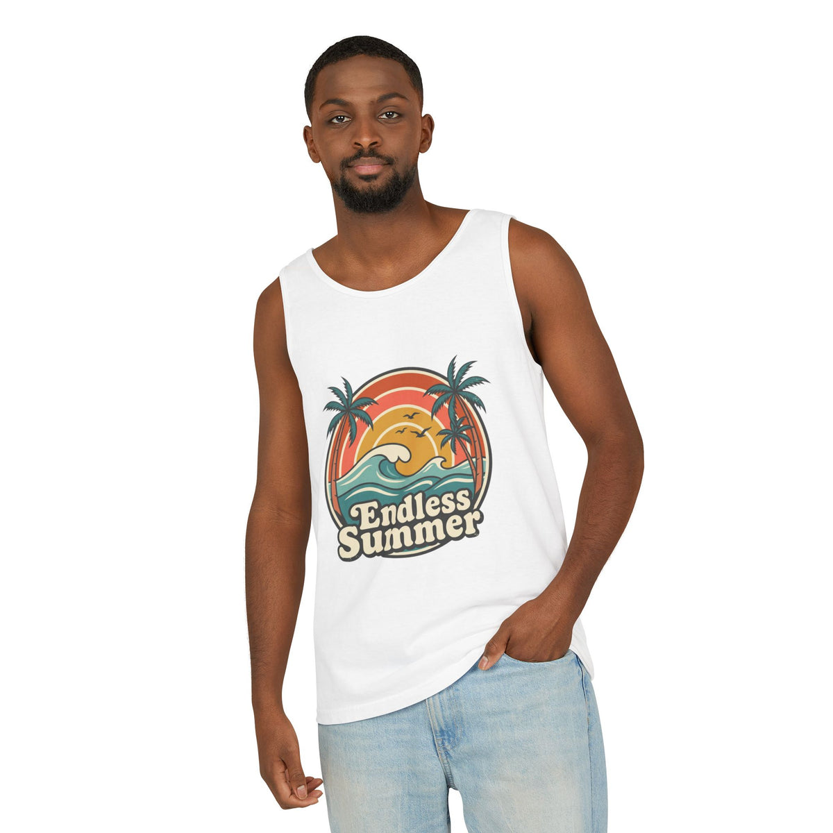 Endless Summer Tank Top — Retro Beach Palm Tree Surf Graphic