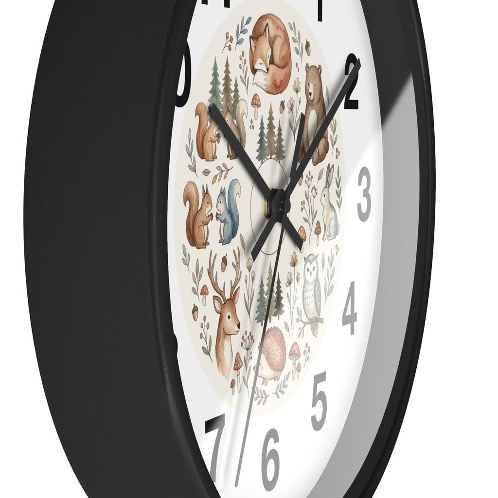 Woodland Animals Wall Clock — Cute Forest Nursery Clock with Fox, Deer, Owl & Squirrel