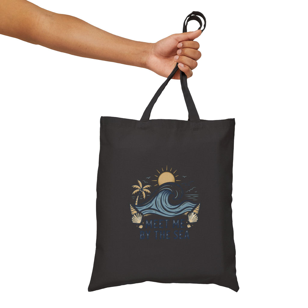 Meet Me By The Sea Cotton Tote Bag — Beach Wave Palm Eco Shopper