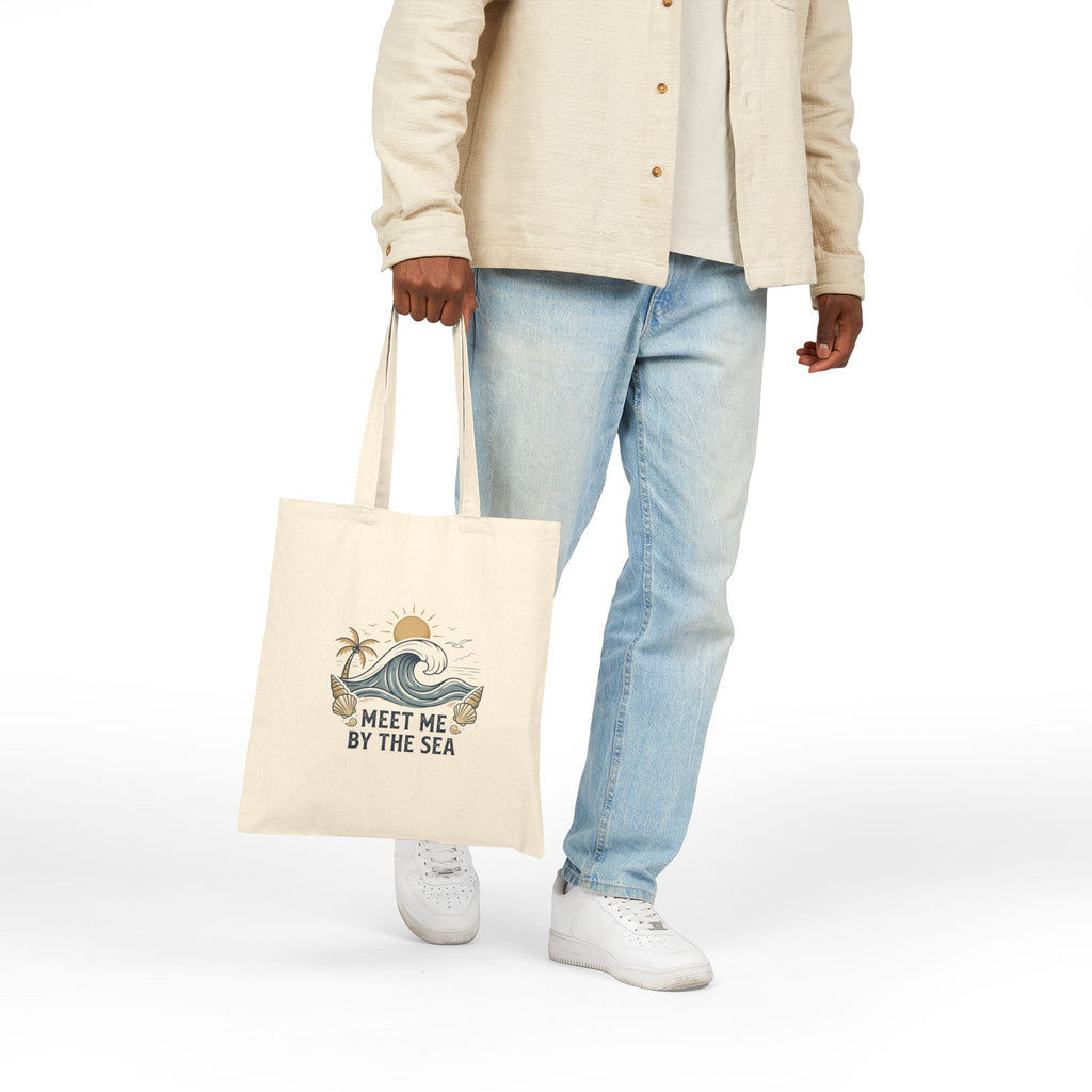Meet Me By The Sea Cotton Tote Bag — Beach Wave Palm Eco Shopper