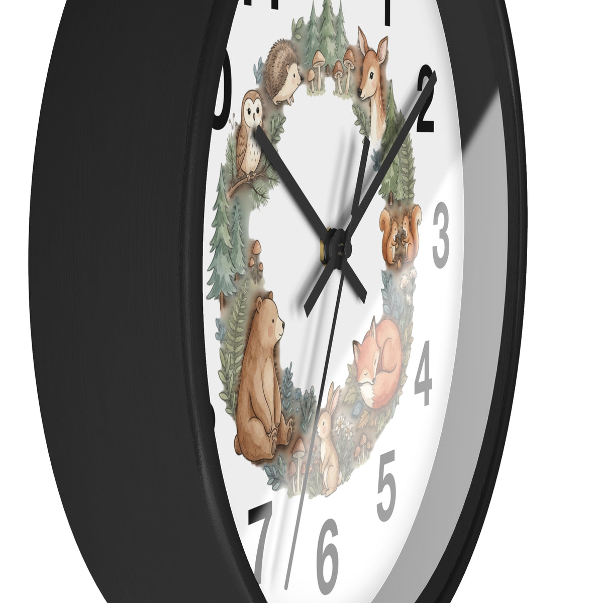 Woodland Animals Wreath Wall Clock — Cute Forest Nursery Clock