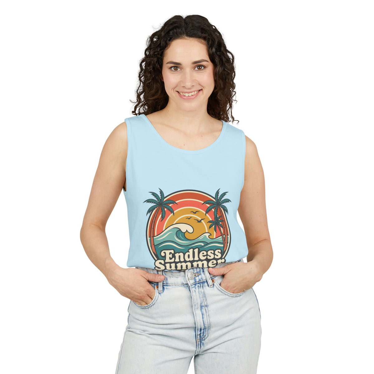 Endless Summer Tank Top — Retro Beach Palm Tree Surf Graphic