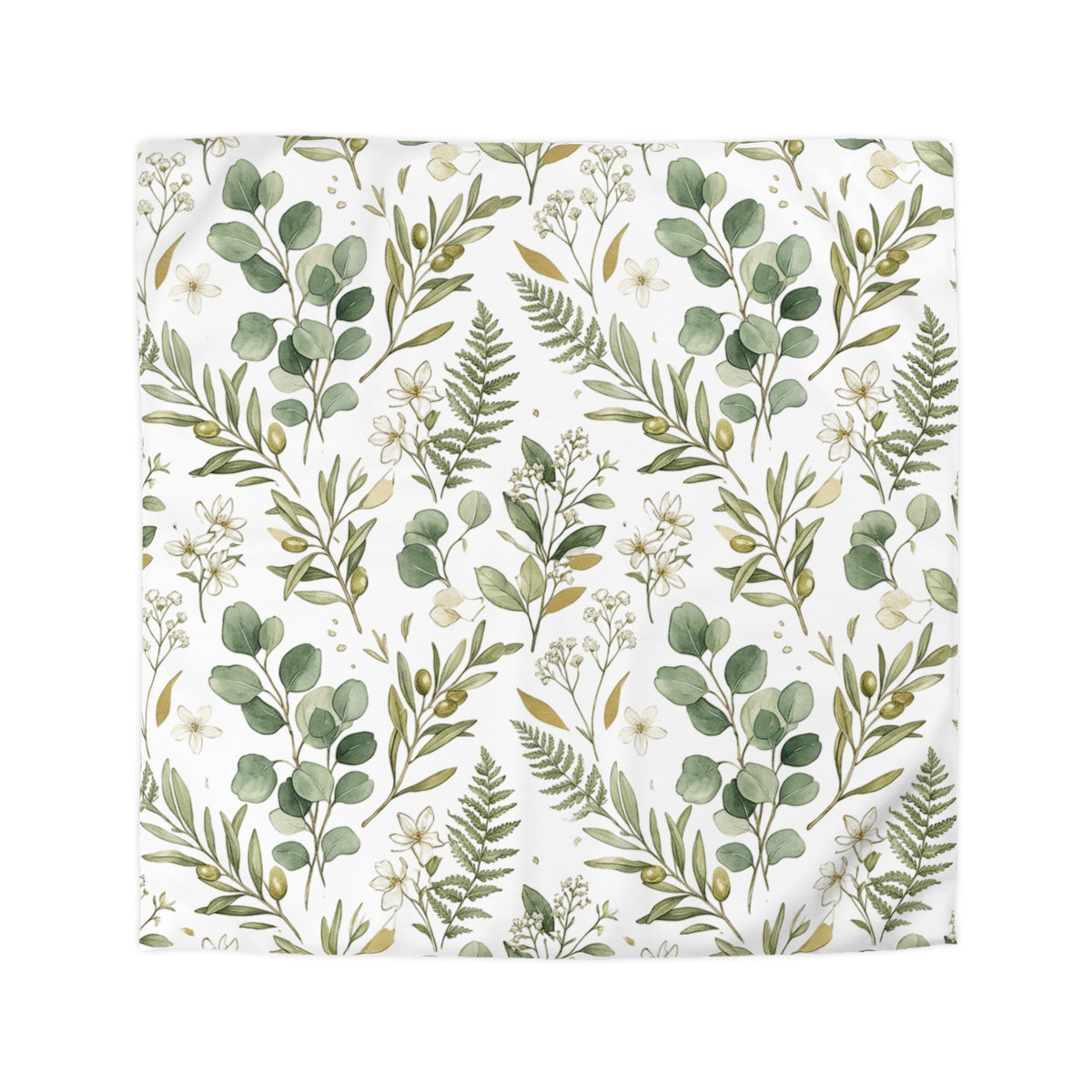 Botanical Eucalyptus Duvet Cover — Green Fern & Floral Microfiber Bedding