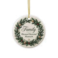 Family Christmas Ceramic Ornament — Blessed Beyond Measure Wreath, Double-Sided Glossy Holiday Decoration