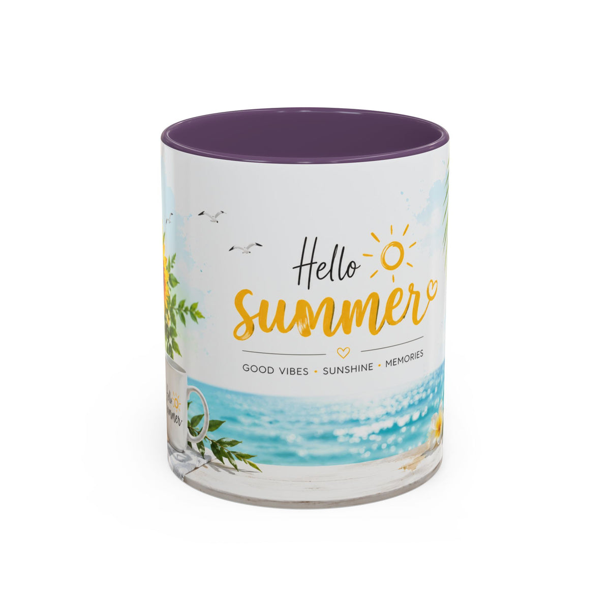 Hello Summer Accent Coffee Mug — Beach Vibes Lemon Palm Coastal Ceramic Mug (11/15oz)