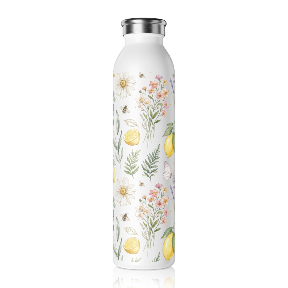 Slim Water Bottle - Lemon Floral Insulated Stainless Steel Bottle