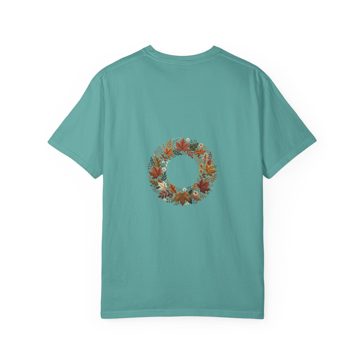 T-Shirt — Autumn Floral Wreath Tee (Fall Leaves Chest & Back Print)