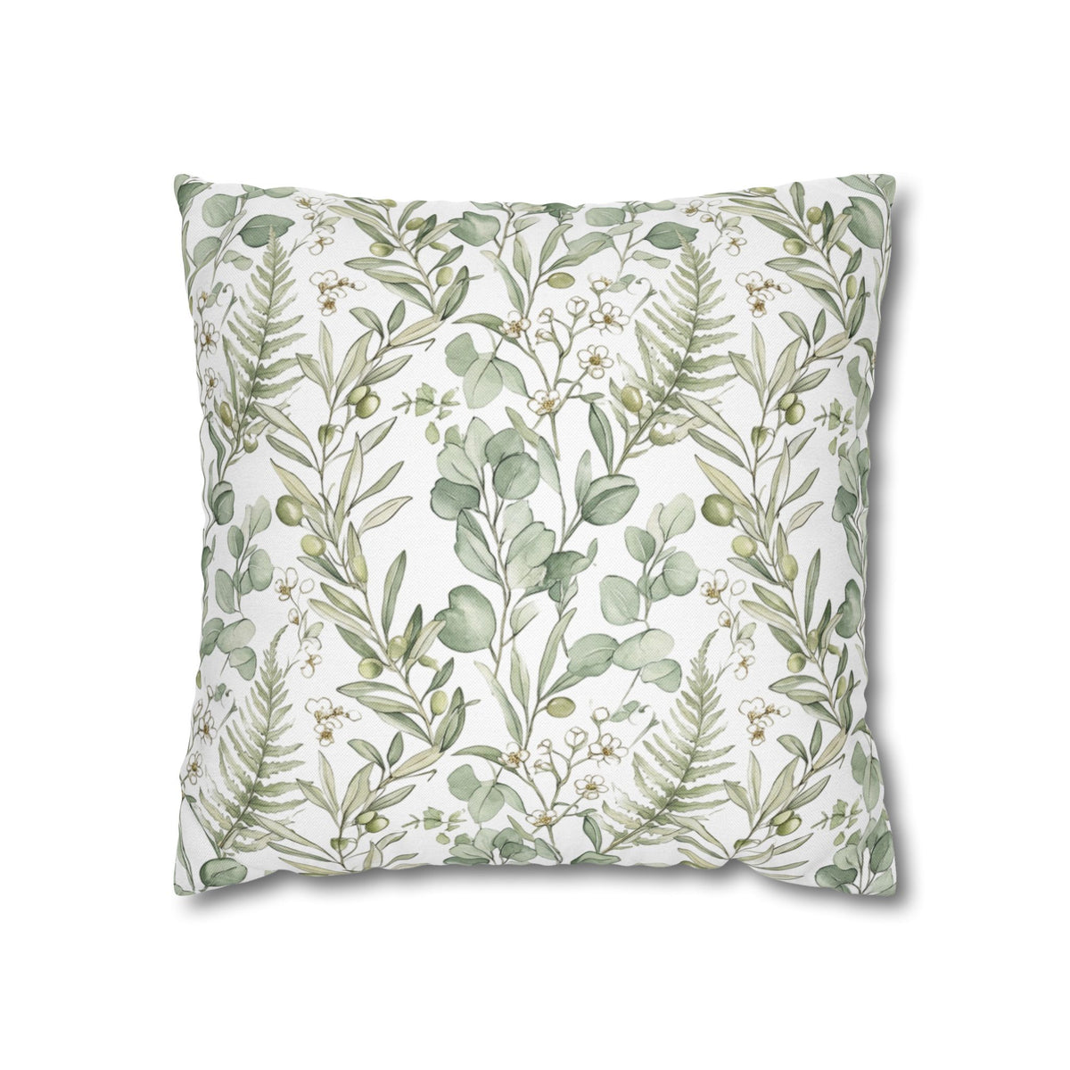 Botanical Greenery Square Pillowcase — Watercolour Eucalyptus & Fern Throw Pillow Cover