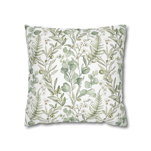 Botanical Greenery Square Pillowcase — Watercolour Eucalyptus & Fern Throw Pillow Cover