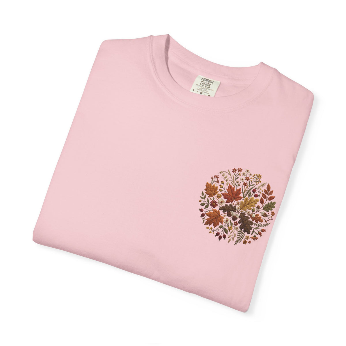 T-Shirt — Autumn Floral Wreath Tee (Fall Leaves Chest & Back Print)