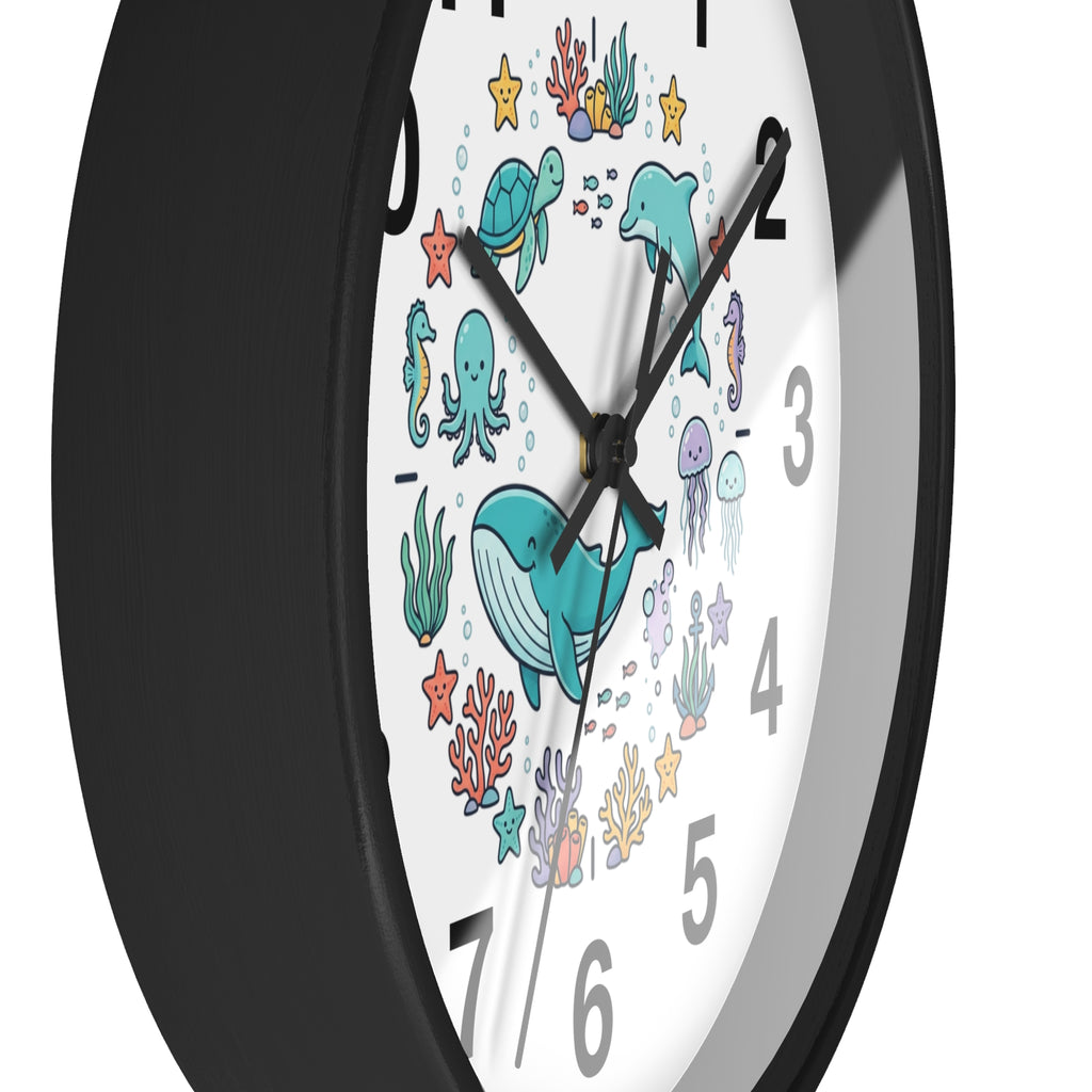Underwater Friends Wall Clock — Cute Whale, Turtle & Dolphin Ocean Nursery Clock