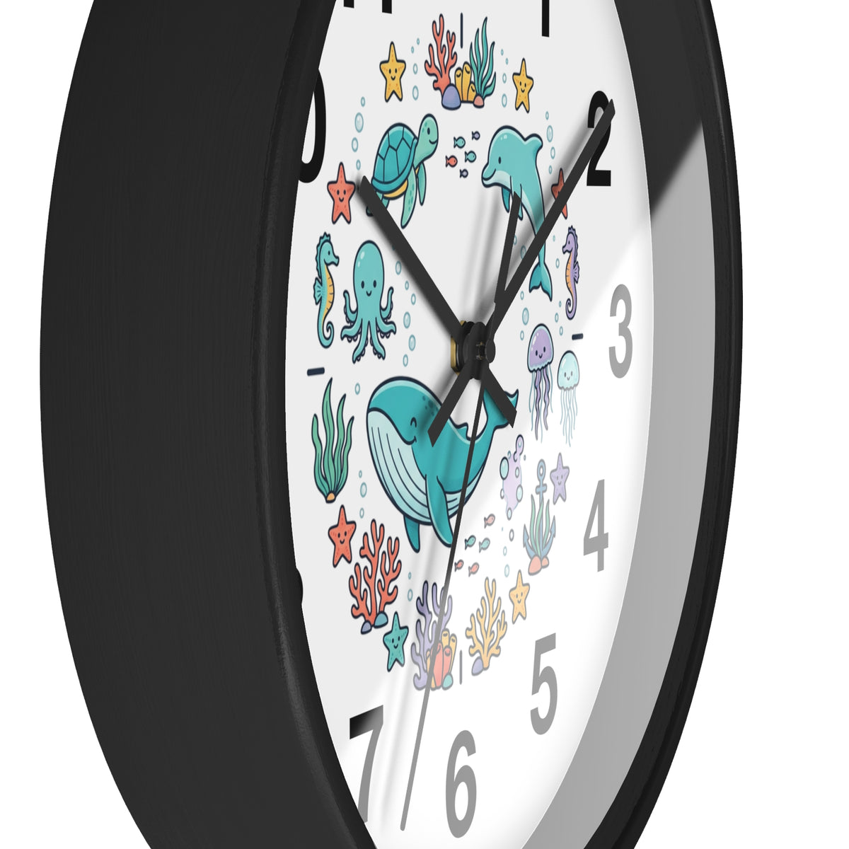 Underwater Friends Wall Clock — Cute Whale, Turtle & Dolphin Ocean Nursery Clock