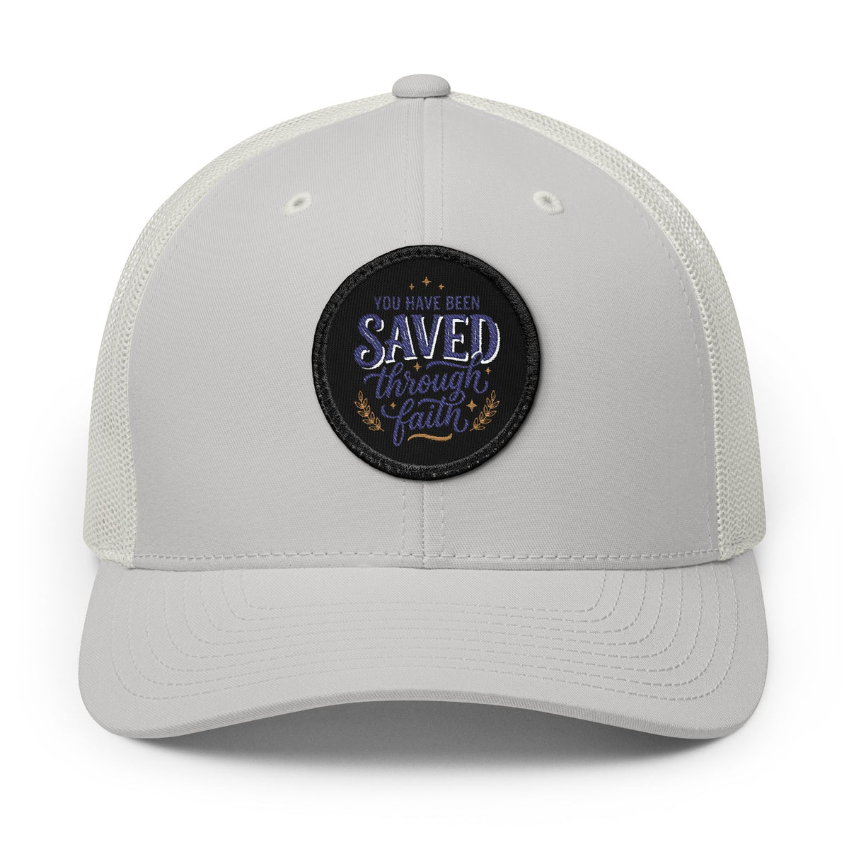 Embroidered Patch Trucker Hat — "You Have Been Saved Through Faith"