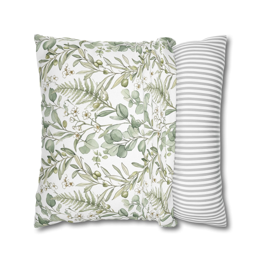 Botanical Greenery Square Pillowcase — Watercolour Eucalyptus & Fern Throw Pillow Cover