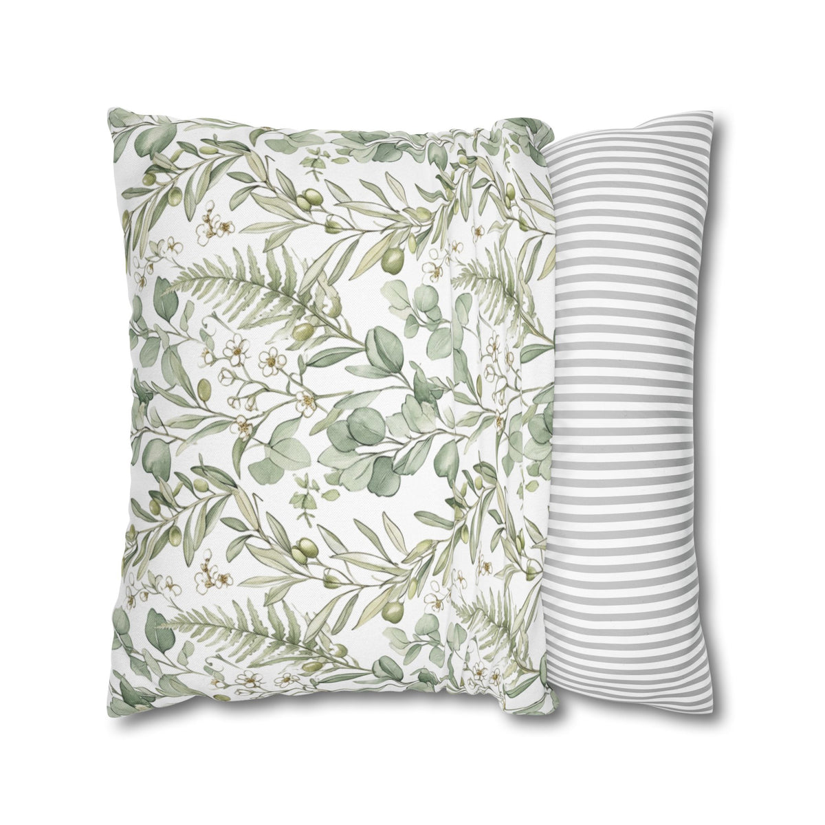 Botanical Greenery Square Pillowcase — Watercolour Eucalyptus & Fern Throw Pillow Cover