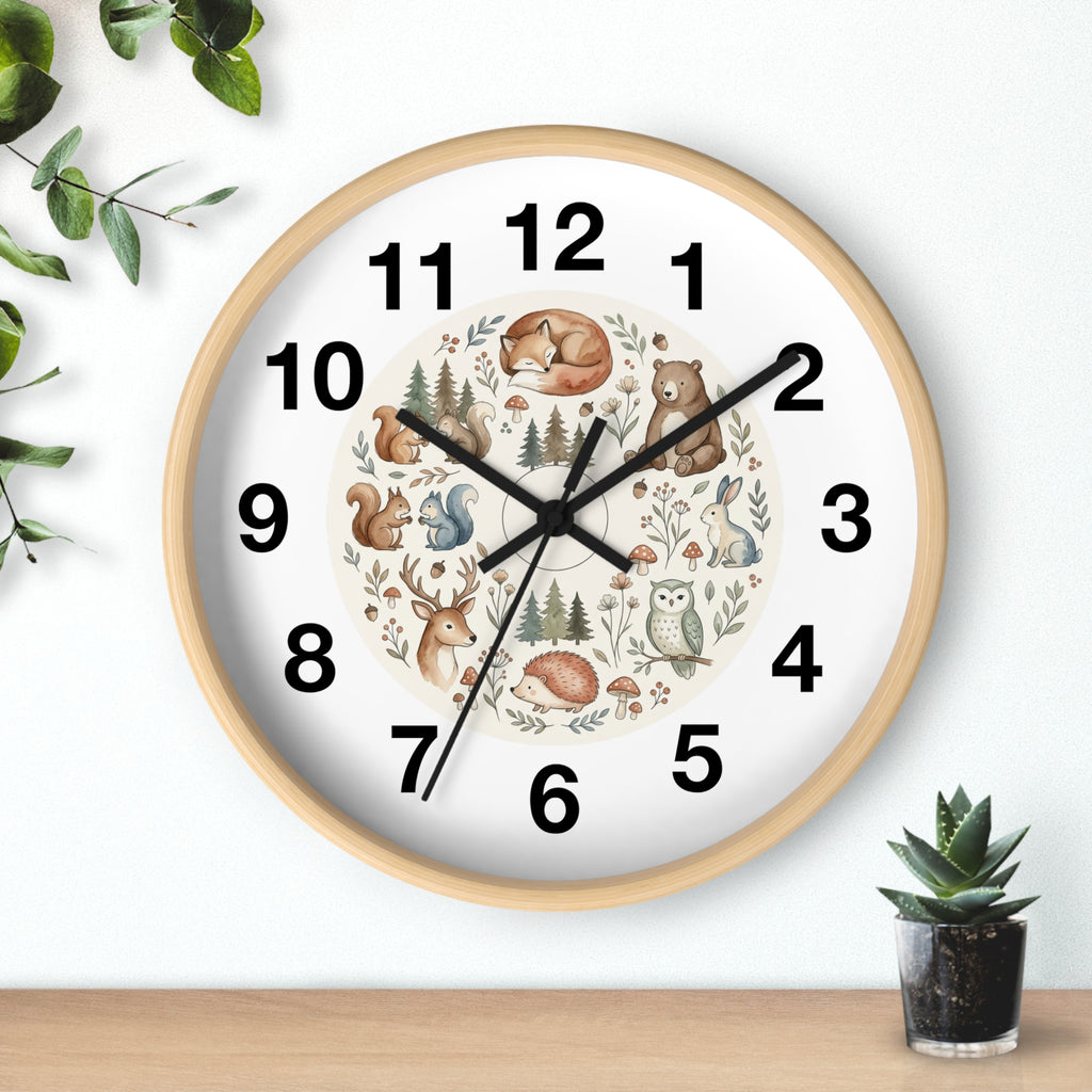 Woodland Animals Wall Clock — Cute Forest Nursery Clock with Fox, Deer, Owl & Squirrel