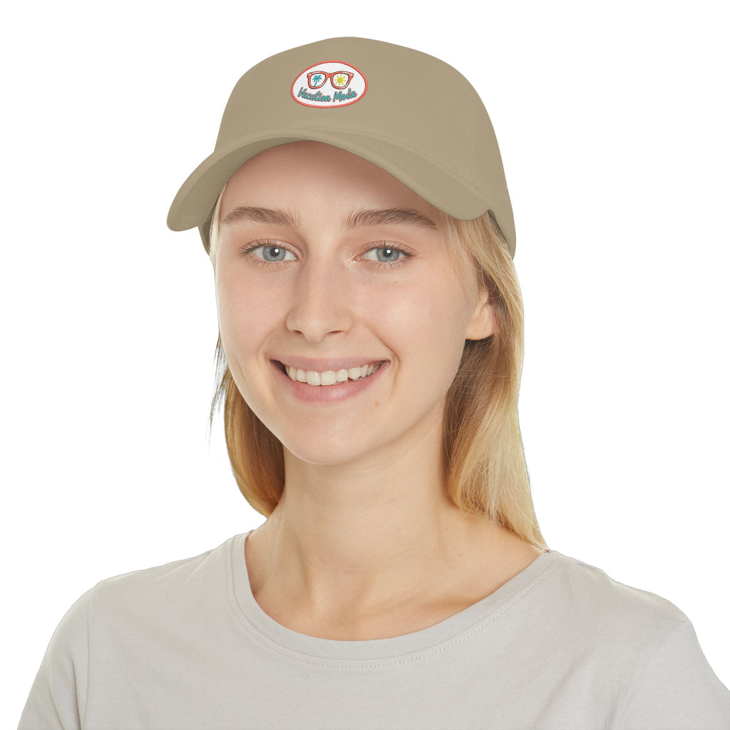 Red 'Vacation Mode' Low Profile Baseball Cap — Sunglasses Patch Dad Hat