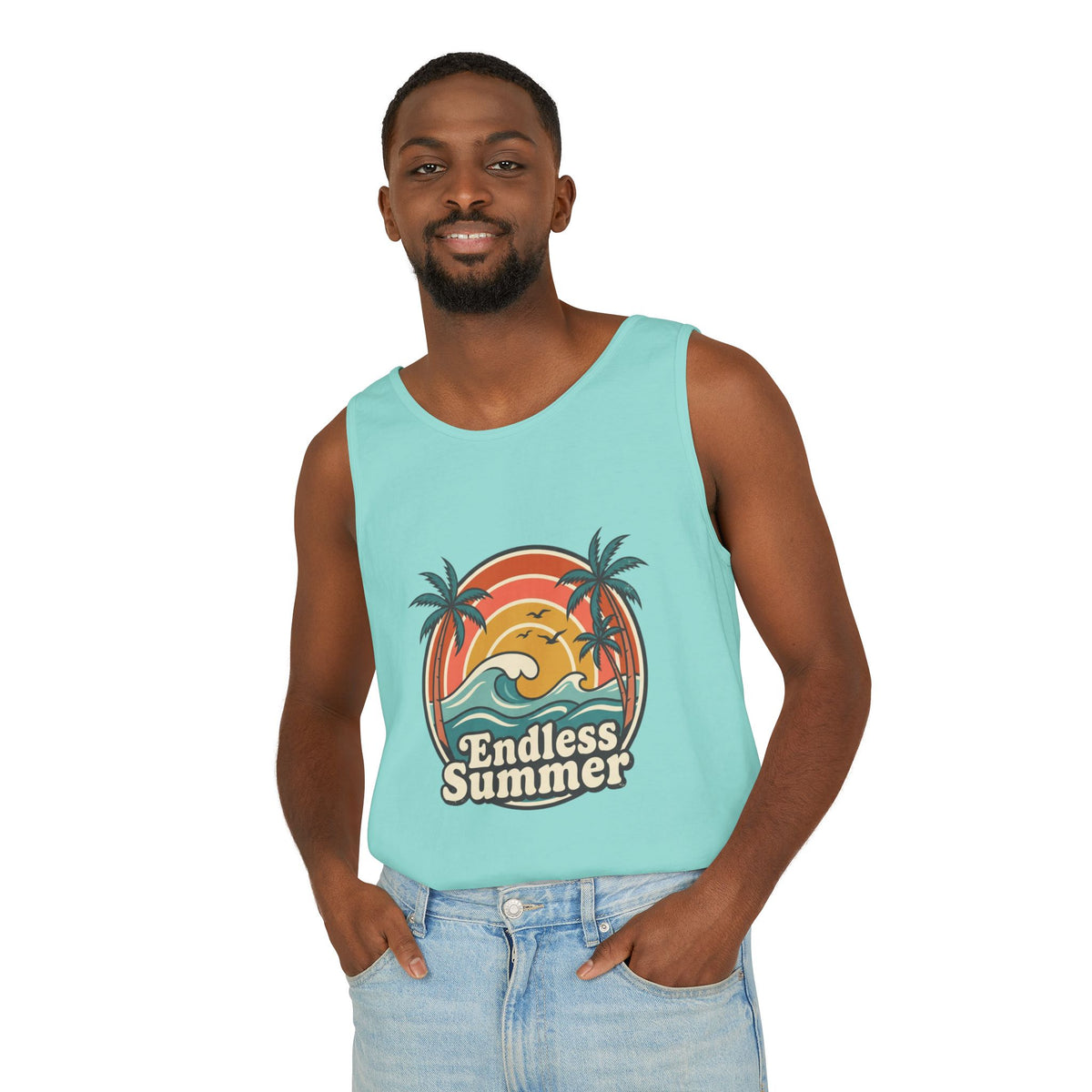 Endless Summer Tank Top — Retro Beach Palm Tree Surf Graphic