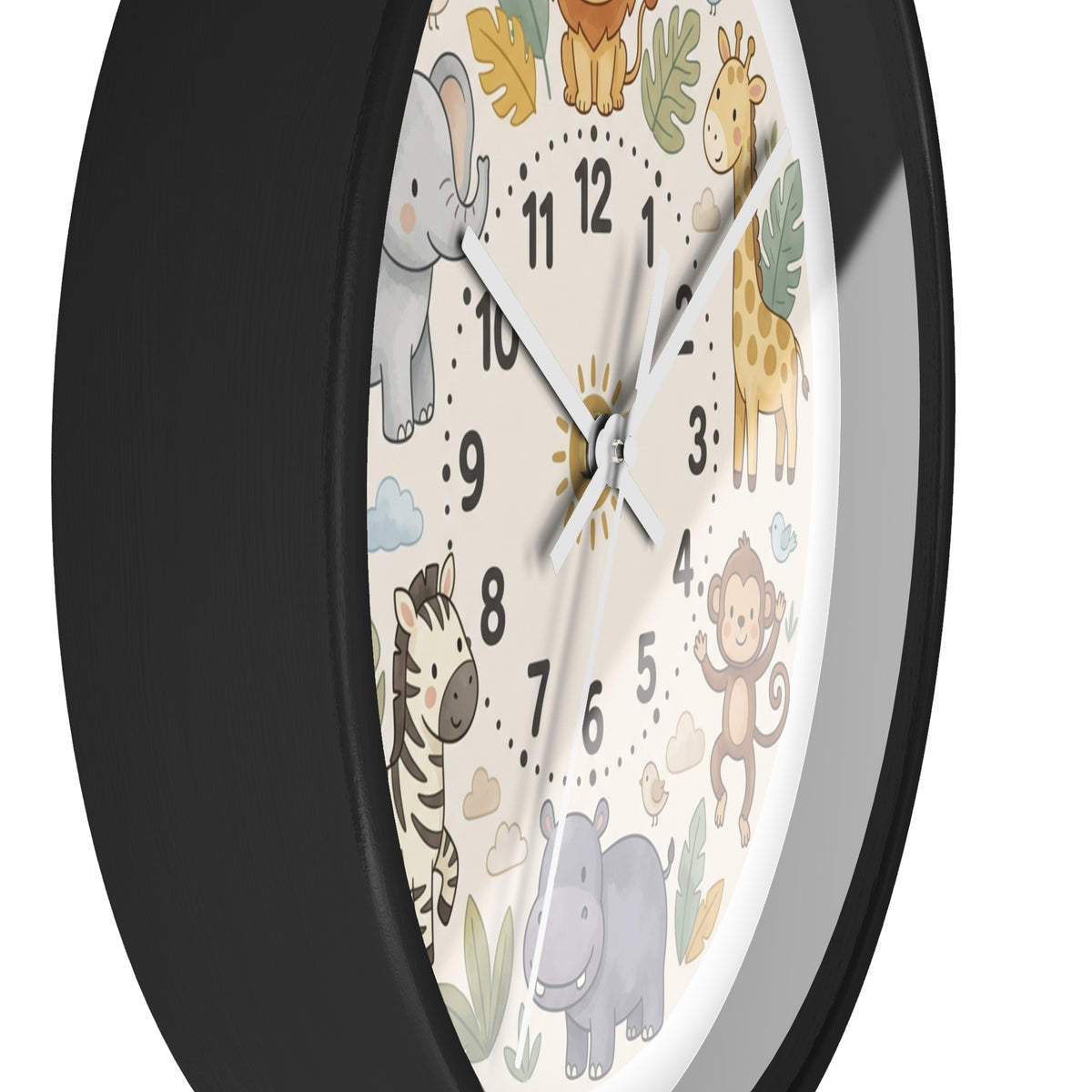 Safari Friends Nursery Wall Clock — Cute Jungle Animal Kids Clock