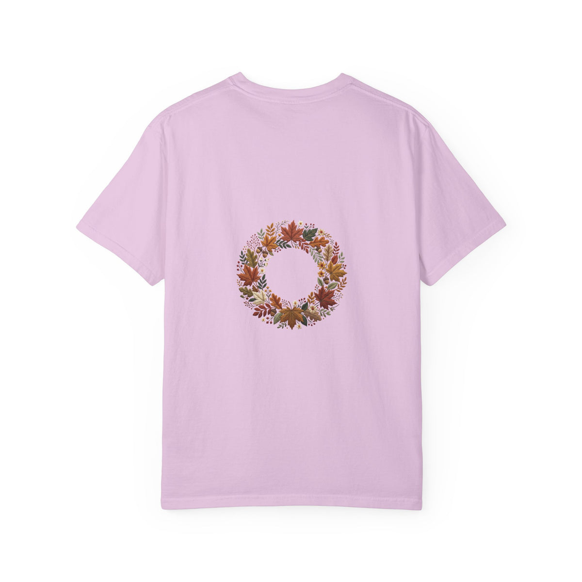 T-Shirt — Autumn Floral Wreath Tee (Fall Leaves Chest & Back Print)