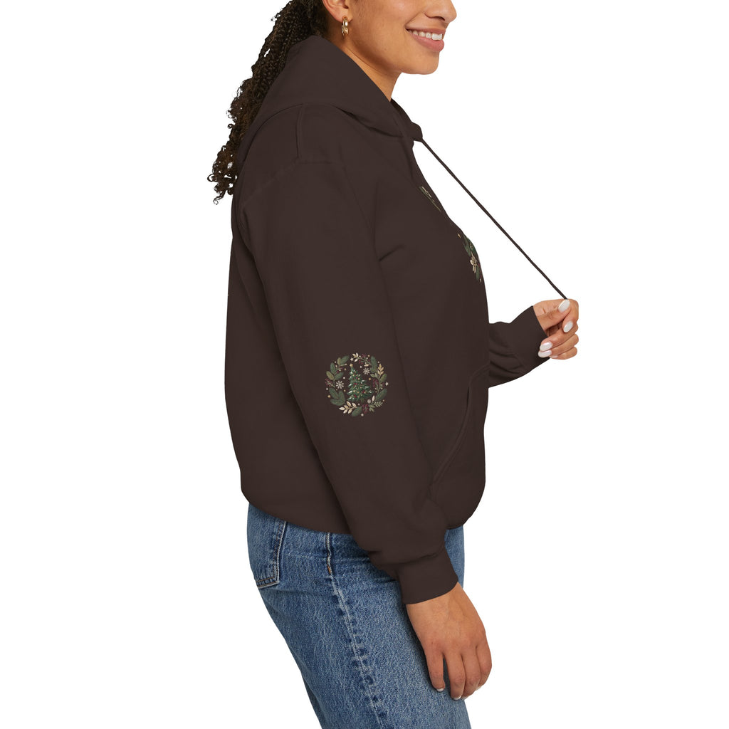 Christmas Tree Wreath Hoodie — Festive Botanical Sweatshirt, 50/50 Cotton-Poly, Unisex