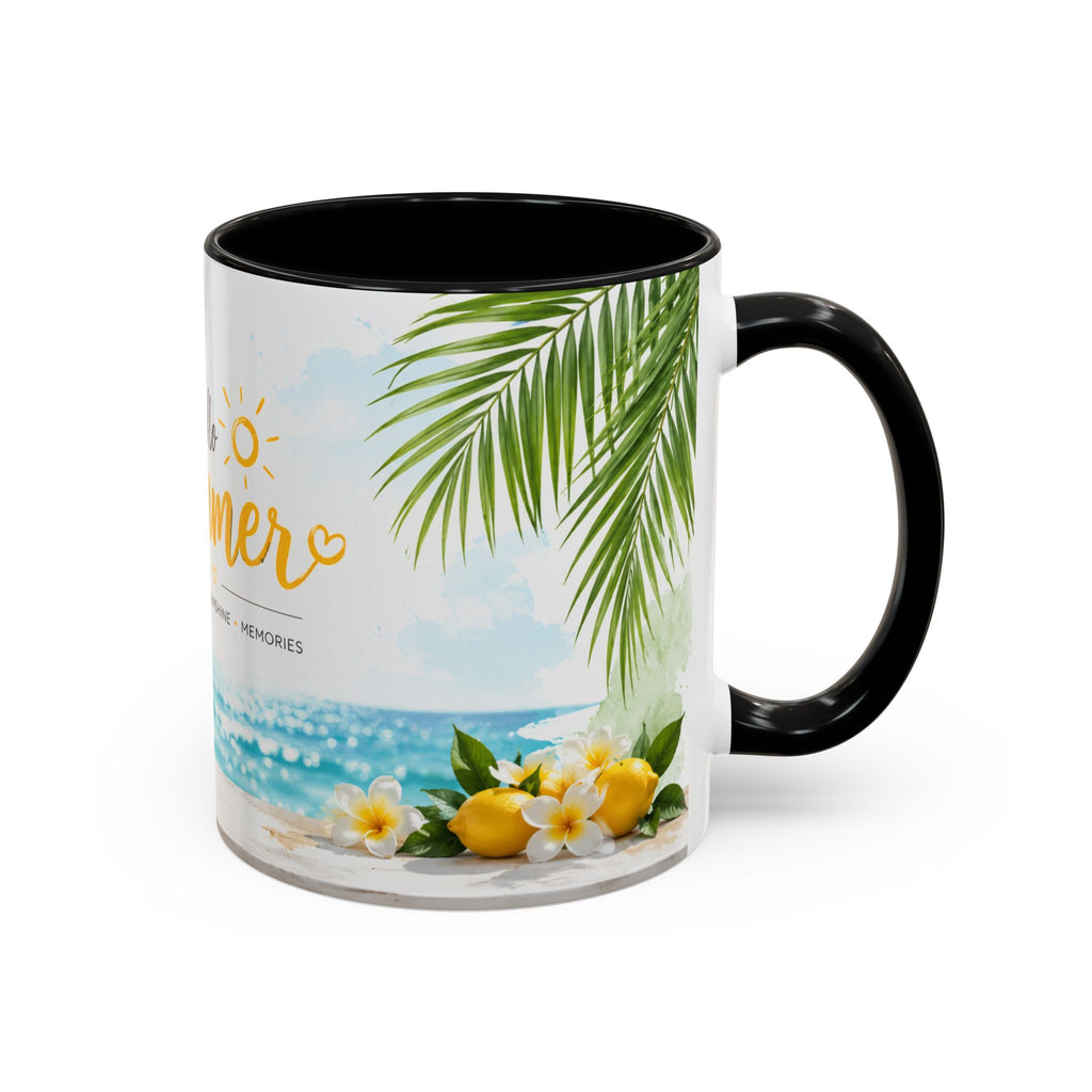 Hello Summer Accent Coffee Mug — Beach Vibes Lemon Palm Coastal Ceramic Mug (11/15oz)