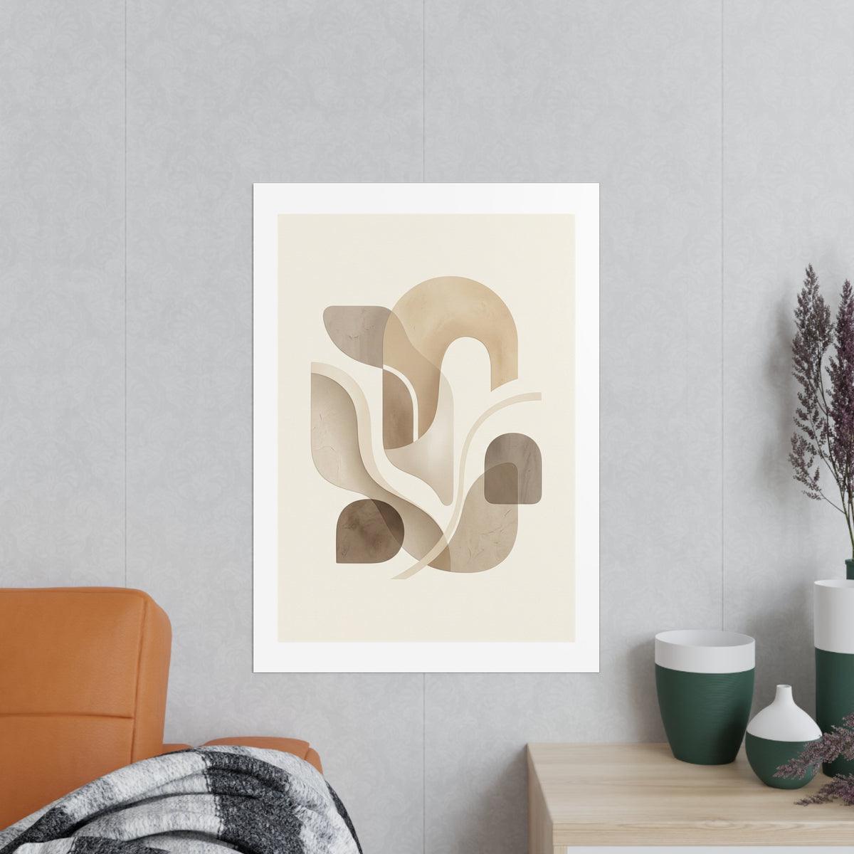 Beige Botanical Wall Art Poster — Minimalist Neutral Print, 250gsm Photo Paper, Matte or Satin