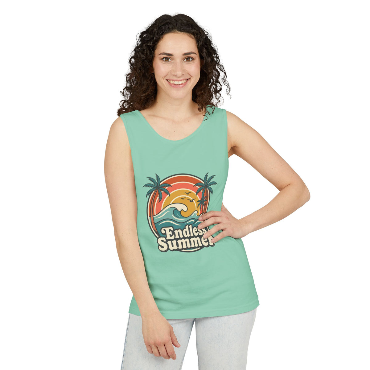Endless Summer Tank Top — Retro Beach Palm Tree Surf Graphic