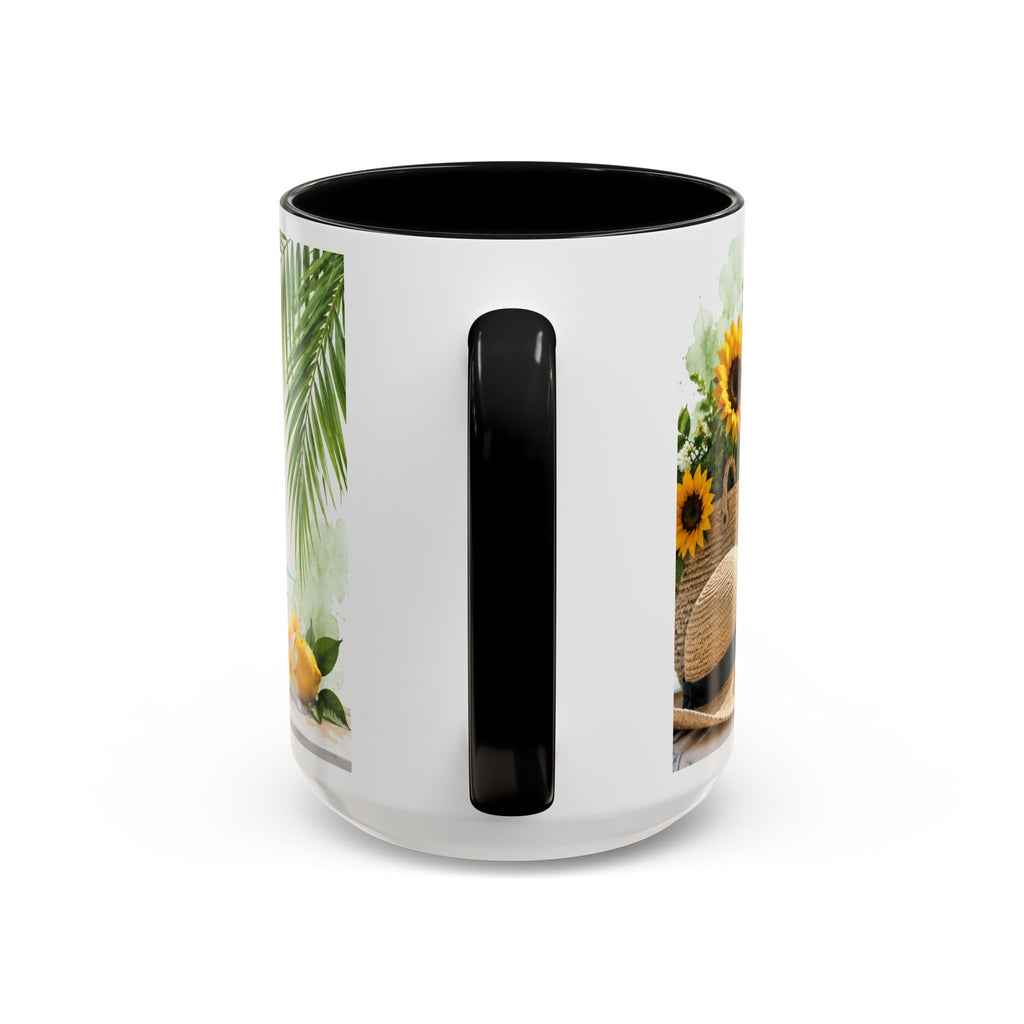 Hello Summer Accent Coffee Mug — Beach Vibes Lemon Palm Coastal Ceramic Mug (11/15oz)