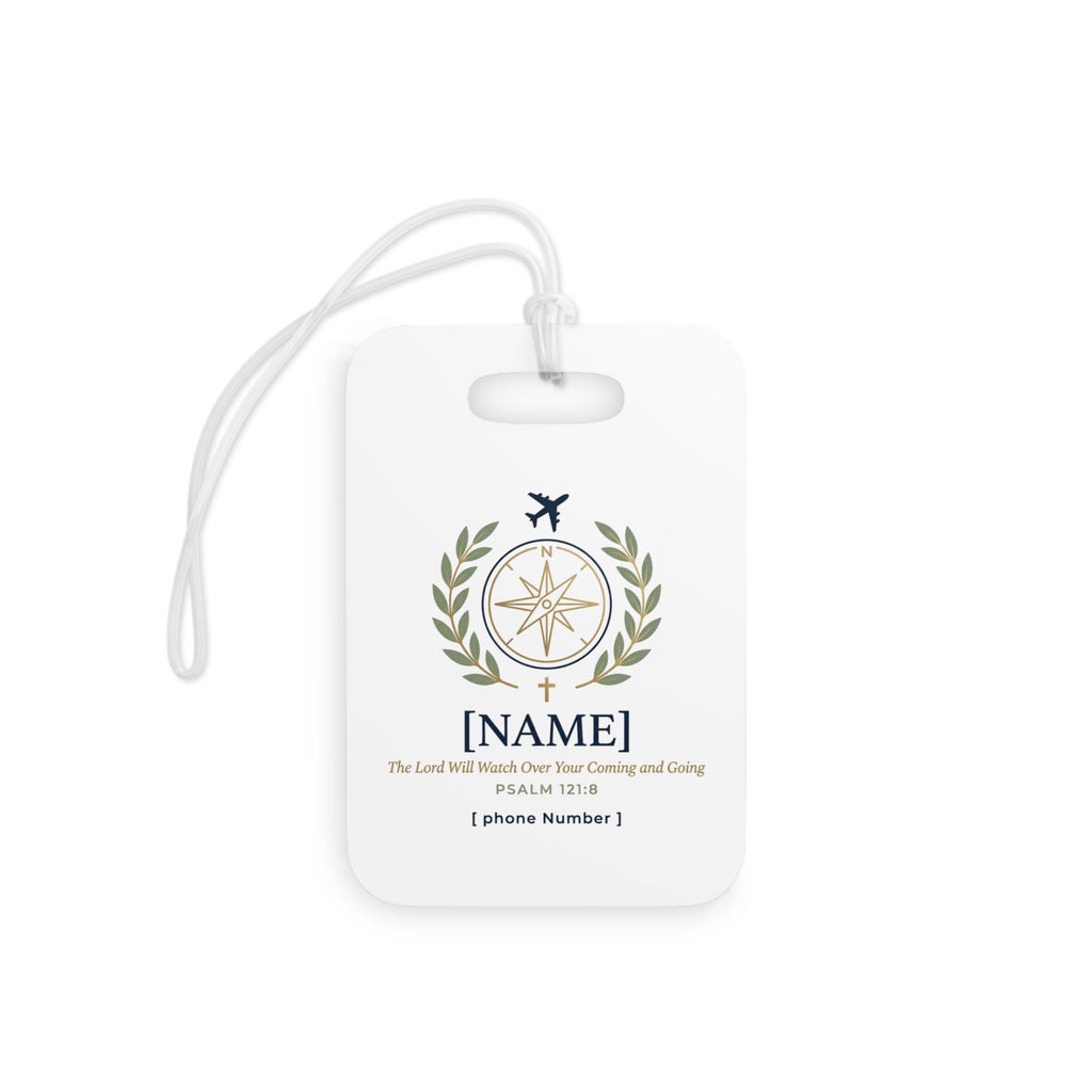 Personalized Travel Luggage Tag — Compass & Laurel Design with Psalm 121 Verse