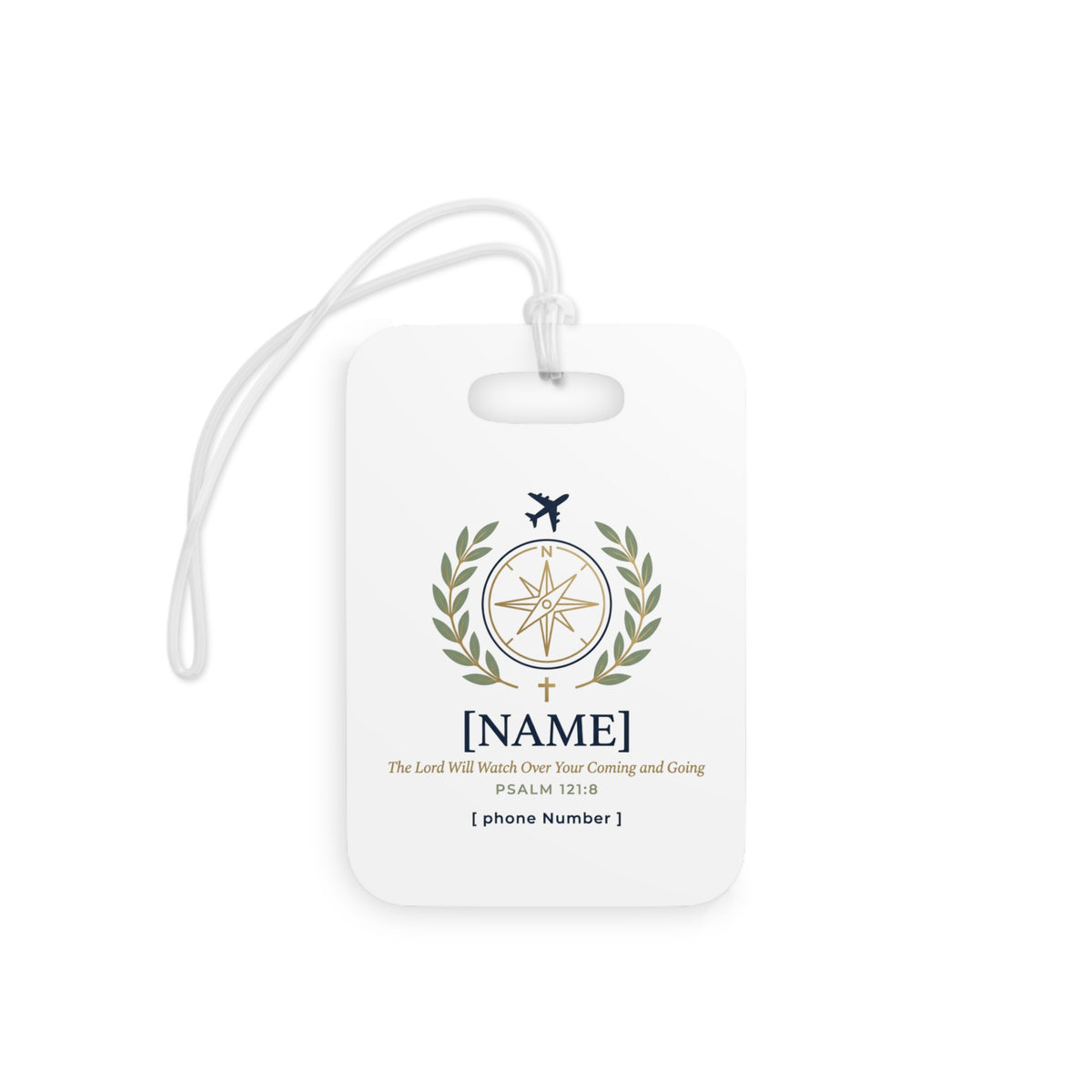 Personalized Travel Luggage Tag — Compass & Laurel Design with Psalm 121 Verse