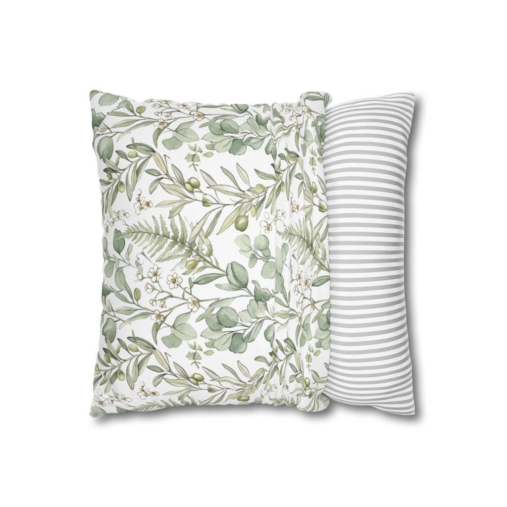 Botanical Greenery Square Pillowcase — Watercolour Eucalyptus & Fern Throw Pillow Cover