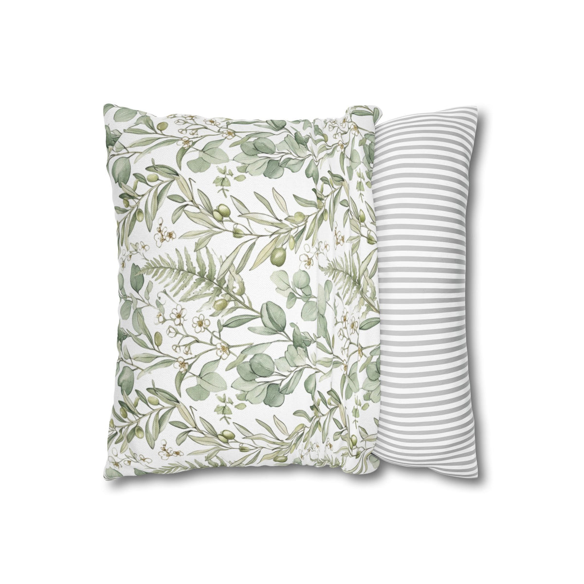 Botanical Greenery Square Pillowcase — Watercolour Eucalyptus & Fern Throw Pillow Cover
