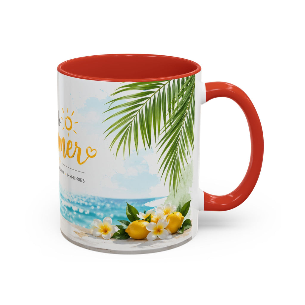 Hello Summer Accent Coffee Mug — Beach Vibes Lemon Palm Coastal Ceramic Mug (11/15oz)