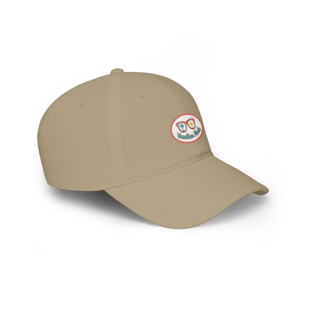 Red 'Vacation Mode' Low Profile Baseball Cap — Sunglasses Patch Dad Hat