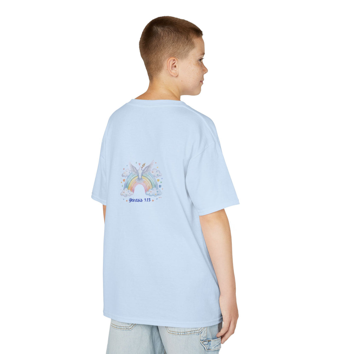 Christian Kids T-Shirt — "God Keeps His Promises" Rainbow Dove Tee | Psalm 145:13