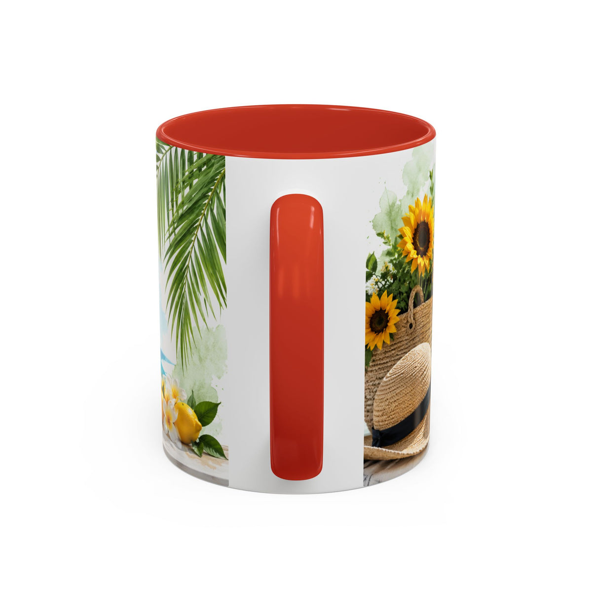 Hello Summer Accent Coffee Mug — Beach Vibes Lemon Palm Coastal Ceramic Mug (11/15oz)