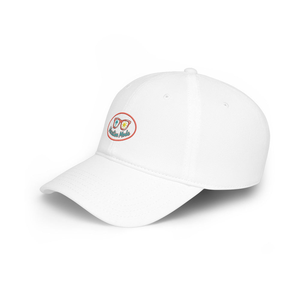 Red 'Vacation Mode' Low Profile Baseball Cap — Sunglasses Patch Dad Hat